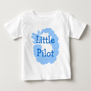 Kleine piloot baby t shirt met vliegend vliegtuig