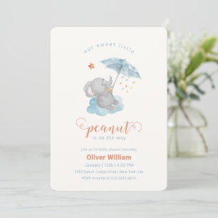 Kleine Pind Blauwe Paraplu Olifant Baby Shower  Kaart