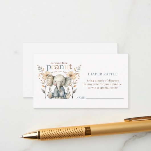 Kleine Pinda Baby Olifant Blauwe Luier Raffle Informatiekaartje (Voorkant / Achterkant in situ)