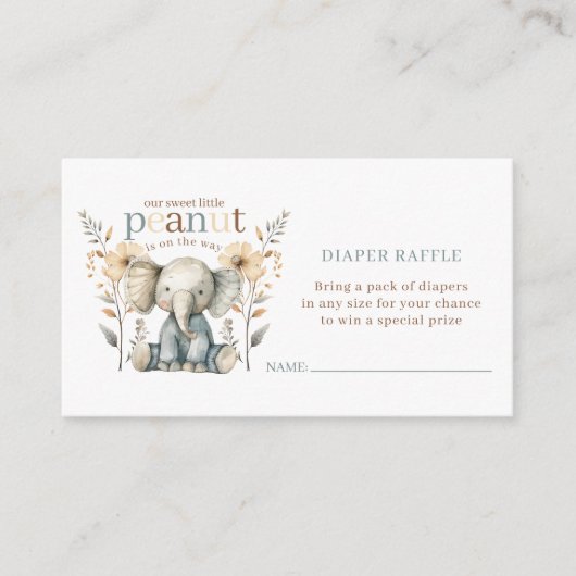 Kleine Pinda Baby Olifant Blauwe Luier Raffle Informatiekaartje (Voorkant)