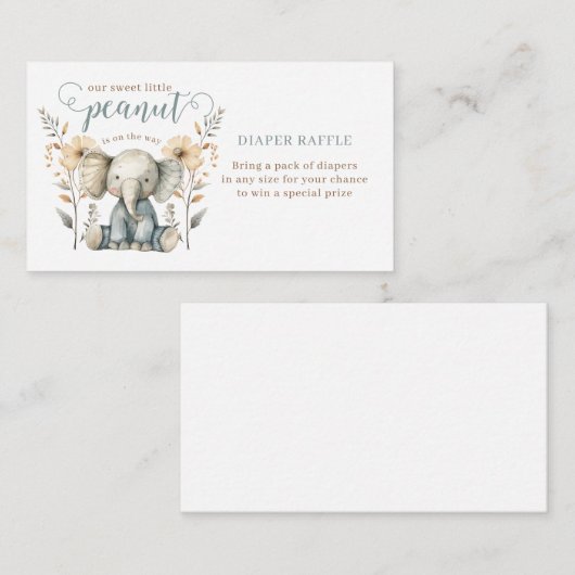 Kleine Pinda Baby Olifant Blauwe Luier Raffle Informatiekaartje (Voorkant / Achterkant)