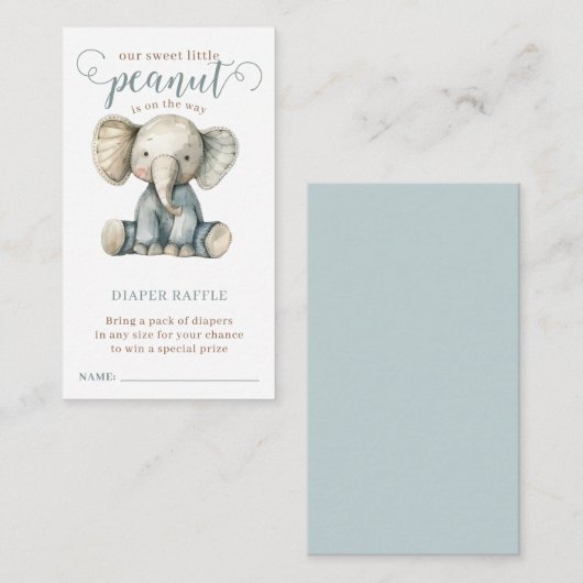 Kleine Pinda Baby Olifant Blauwe Luier Raffle Informatiekaartje (Voorkant / Achterkant)