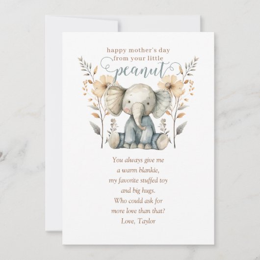 Kleine Pinda Baby Olifant Eerste Moederdag Kaart (Voorkant)