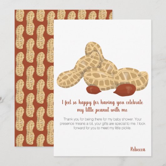 Kleine pinda-baby shower bedankkaart (Voorkant / Achterkant)