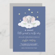 Kleine Pinda Baby shower Invitation Blauwe Olifant