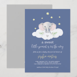 Kleine Pinda Baby shower Invitation Blauwe Olifant Kaart