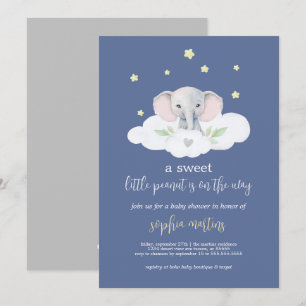 Kleine Pinda Baby shower Invitation Blauwe Olifant Kaart