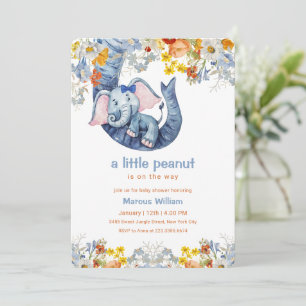 Kleine Pinda Blauwe Olifant Bloemige Baby Shower Kaart