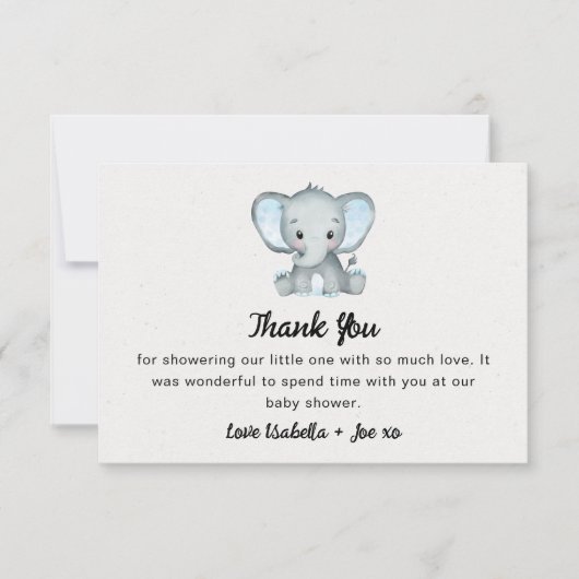 Kleine pinda Blue Elephant Baby shower Bedankkaart (Voorkant)