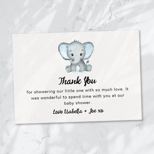 Kleine pinda Blue Elephant Baby shower Bedankkaart