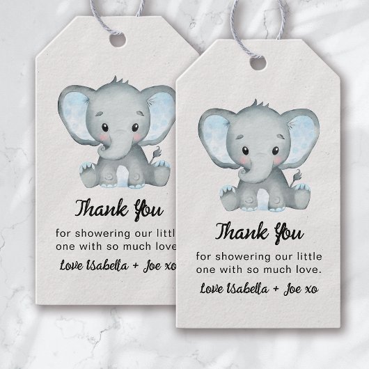 Kleine pinda Blue Elephant Baby shower Cadeaulabel