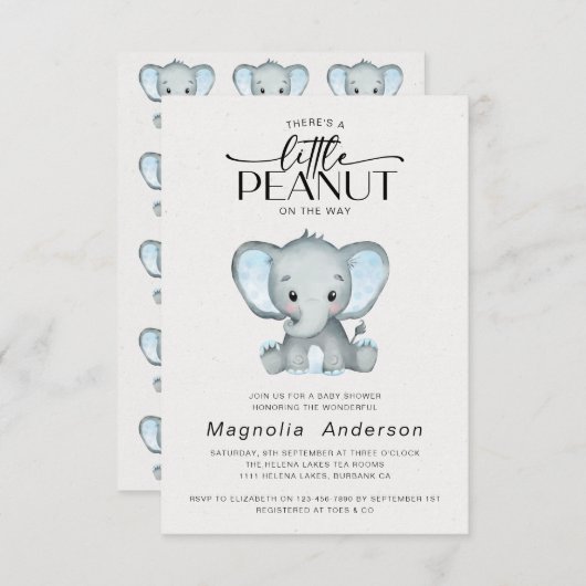 Kleine pinda Blue Elephant Baby shower Kaart (Voorkant / Achterkant)