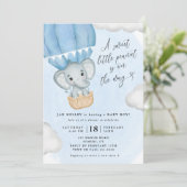 Kleine pinda Blue Elephant Baby shower Kaart (Staand voorkant)