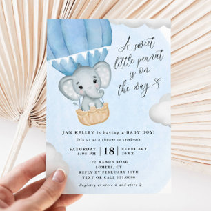 Kleine pinda Blue Elephant Baby shower Kaart