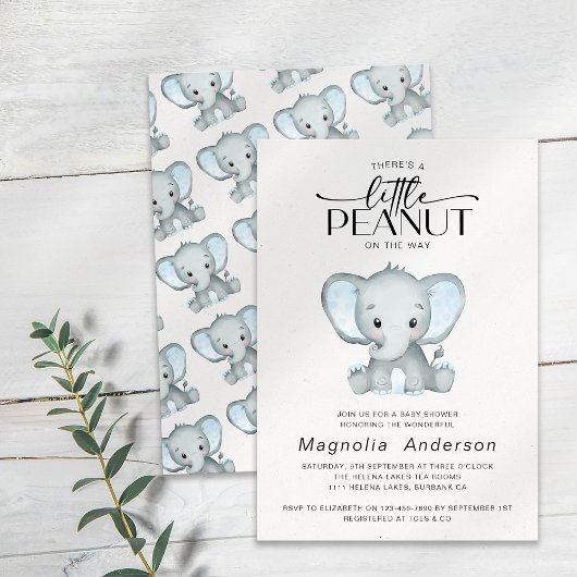 Kleine pinda Blue Elephant Baby shower Kaart
