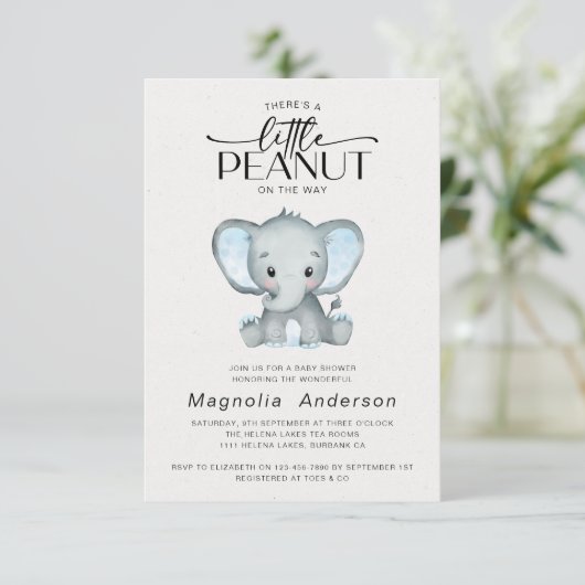 Kleine pinda Blue Elephant Baby shower Kaart (Staand voorkant)