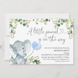 Kleine pinda Elephant Blue Ballon Baby shower Kaart