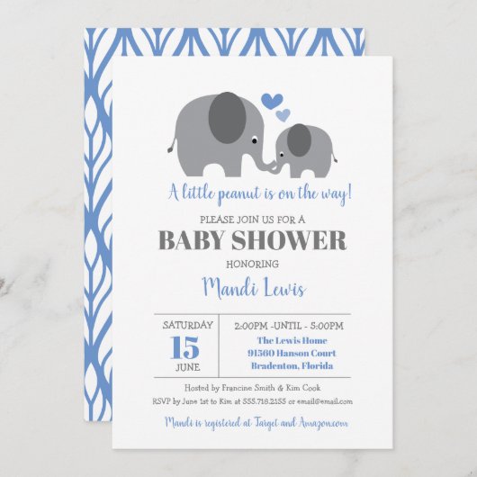 Kleine pinda Elephant Blue Boy Baby shower Kaart (Voorkant / Achterkant)