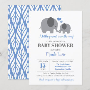 Kleine pinda Elephant Blue Boy Baby shower Kaart