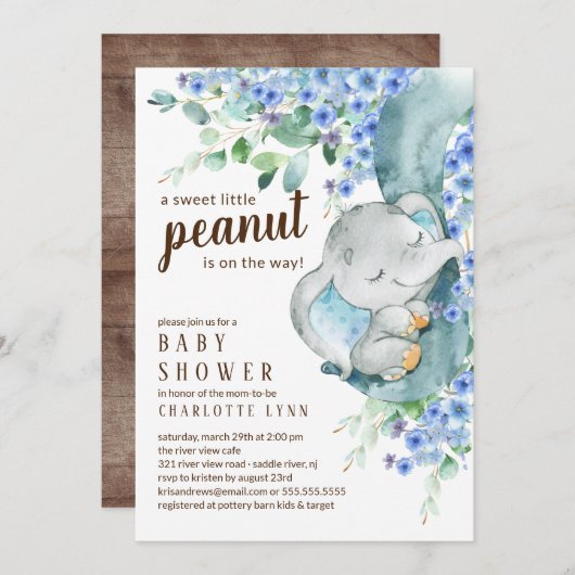 Kleine pinda Elephant Boys Baby shower Kaart (Voorkant / Achterkant)