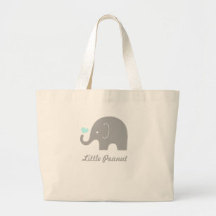Kleine pinda Elephant Canvas tas, blauw hart Grote Tote Bag