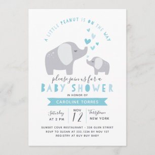 Kleine pinda-olifant   BABY SHOWER   Blauw Kaart