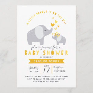 Kleine pinda-olifant BABY SHOWER Geel Kaart