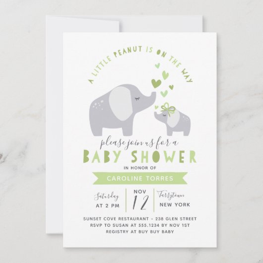 Kleine pinda-olifant | BABY SHOWER | Groen Kaart (Voorkant)