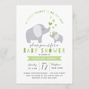 Kleine pinda-olifant   BABY SHOWER   Groen Kaart