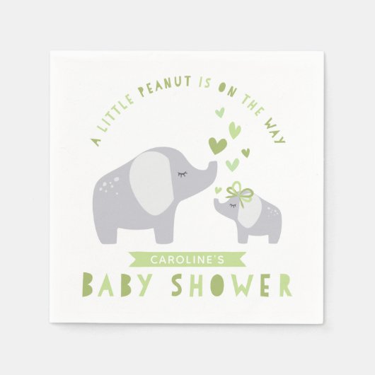 Kleine pinda-olifant | BABY SHOWER | Groen Servet (Voorkant)