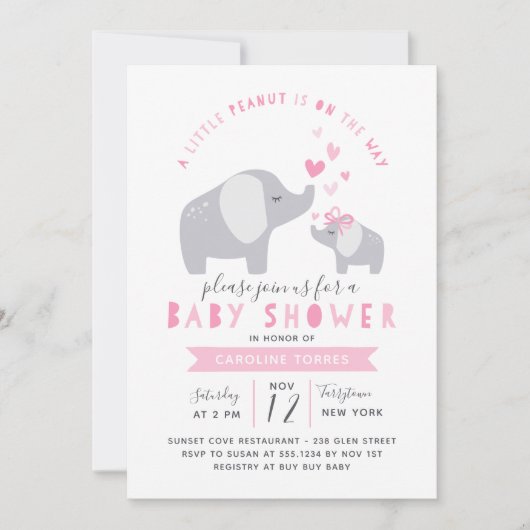 Kleine pinda-olifant | BABY SHOWER | roze Kaart (Voorkant)