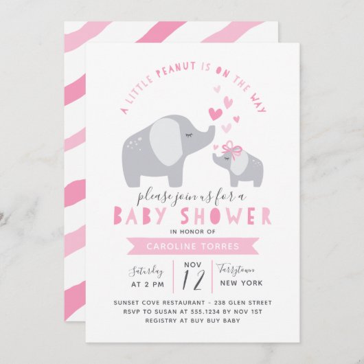 Kleine pinda-olifant | BABY SHOWER | roze Kaart (Voorkant / Achterkant)