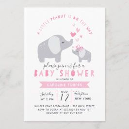 Kleine pinda-olifant | BABY SHOWER | roze Kaart