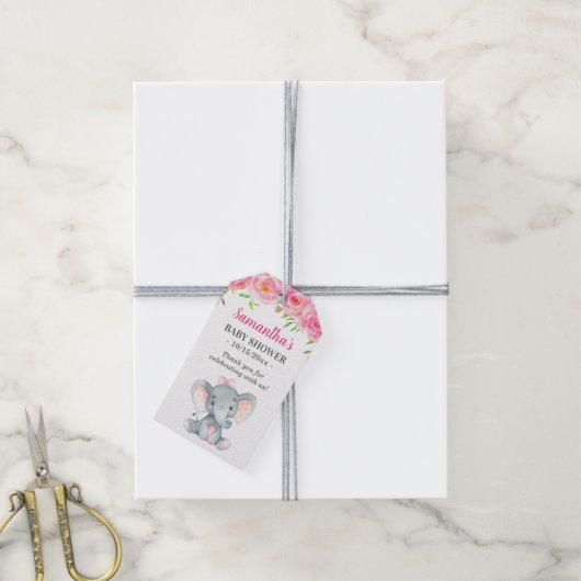 Kleine pinda roze olifant baby meisje douche gunst cadeaulabel (Met Touw)