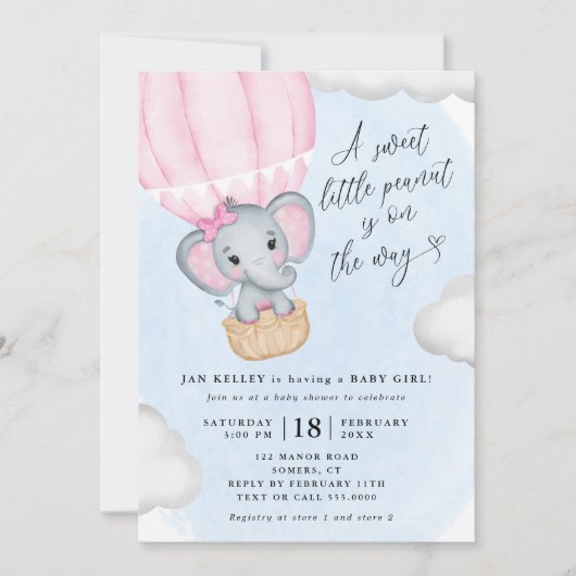 Kleine pinda roze olifant Baby shower Kaart (Voorkant)