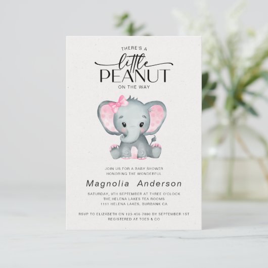 Kleine pinda roze olifant Baby shower Kaart (Staand voorkant)
