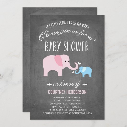 Kleine pinda | Uitnodiging tot Baby shower (Voorkant / Achterkant)