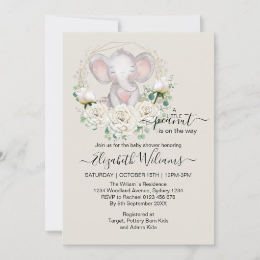 Kleine Pinda Waterverf Bloemenen Olifant  Kaart (Voorkant)