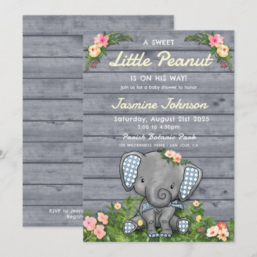 Kleine Pindajongen Olifant Bloemen Rustiek Houten Kaart (Voorkant / Achterkant)