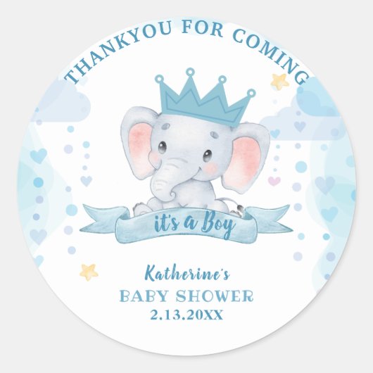 Kleine pindakaas blauwe kroon olifant Boy Baby sho Ronde Sticker (Voorkant)