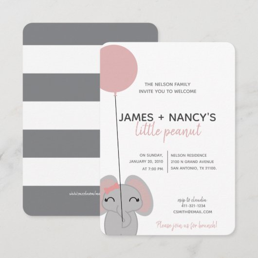 kleine pindakaas meisje BABY SHOWER olifant Uitnod Kaart (Voorkant / Achterkant)