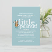 Kleine pinda's (blauw) Baby shower Kaart (Staand voorkant)