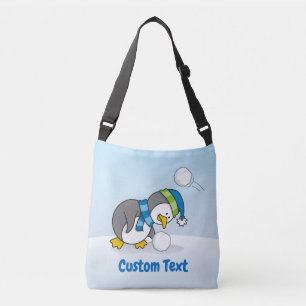 Kleine pinguïn die een sneeuwbal crossbody tas kri