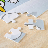 Kleine pinguïn die een sneeuwbal krijgt legpuzzel (Zijkant)
