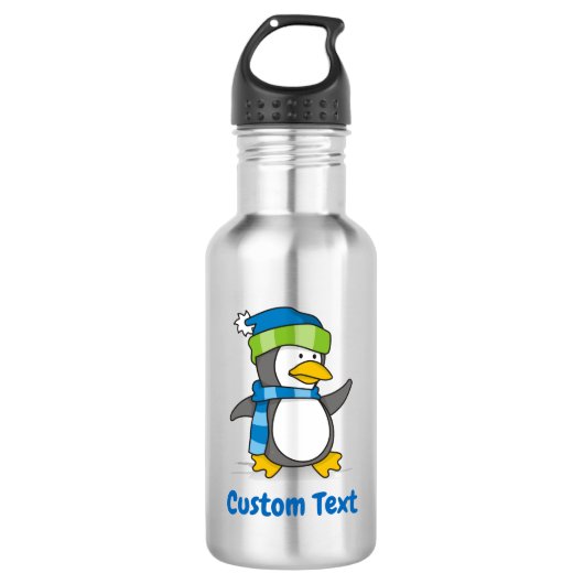 Kleine pinguïn die op een fles sneeuwwater loopt (Voorkant)