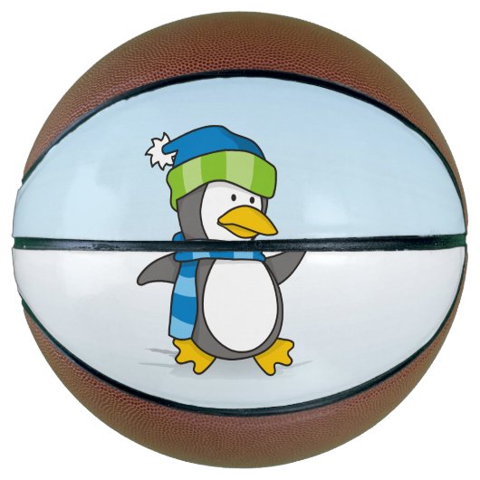 Kleine pinguïn die op sneeuw loopt basketbal (Voorkant)