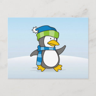 Kleine pinguïn die op sneeuw loopt briefkaart
