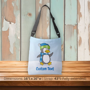 Kleine pinguïn die op sneeuw loopt crossbody tas