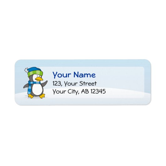 Kleine pinguïn die op sneeuw loopt etiket (Voorkant)