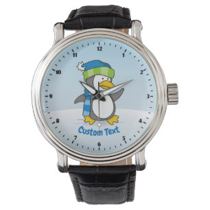Kleine pinguïn die op sneeuw loopt horloge